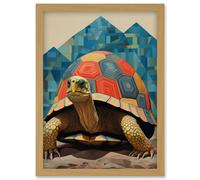Artery8 Wall Art Print Geometric Turtle Colourful Hexagon Scutes Shell Pattern Tortoise Bathroom Nautical Theme Artwork Framed A4 in Light Oak Artery8 Light Oak A4