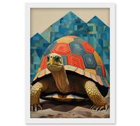 Artery8 Wall Art Print Geometric Turtle Colourful Hexagon Scutes Shell Pattern Tortoise Bathroom Nautical Theme Artwork Framed A4 in White Artery8 White A4