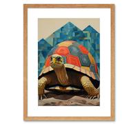 Artery8 Wall Art Print Geometric Turtle Colourful Hexagon Scutes Shell Pattern Tortoise Bathroom Nautical Theme Artwork Framed 9X7 Inch Artery8 Beige W7" x H9"