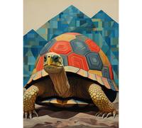 Artery8 Wall Art Print Geometric Turtle Colourful Hexagon Scutes Shell Pattern Tortoise Bathroom Nautical Theme Poster in Blue | Size: W12" x H16" Artery8 Blue W12" x H16"