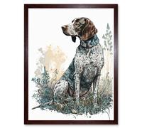 Artery8 Wall Art Print German Pointer Dog Sitting in Field Modern Detailed Art Framed in Brown | Size: W12" x H16" Artery8 Brown W12" x H16"