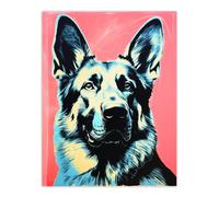 Wall Art Print German Shepherd Coral Teal Bold Vibrant Screen Risograph Artwork Spot Block Colour Duotone Retro Riso Interior Design Blue Salmon Poste Artery8 Multi W24 inch x H32 inch