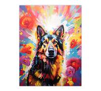 Artery8 Wall Art Print German Shepherd Dog Lover Gift Pet Portrait Colourful Bright Artwork Painting Poster | Size: W18" x H24" Artery8 Multicolor W18" x H24"