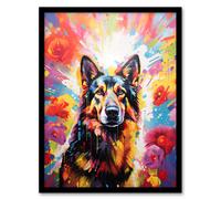 Artery8 Wall Art Print German Shepherd Dog Lover Gift Pet Portrait Colourful Bright Artwork Painting Art Framed | Size: W12" x H16" Artery8 Multicolor W12" x H16"