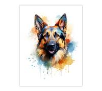 Artery8 Wall Art Print German Shepherd Lovers Gift Watercolour Pet Portrait Painting Artwork Poster | Size: W12" x H16" Artery8 Multicolor W12" x H16"