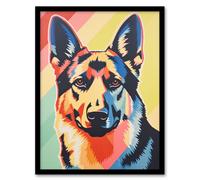 Artery8 German Shepherd Risograph Screenprint Bright Geometric Pastel Colour Artwork Riso Interior Design Artwork Framed Wall Art Print A4