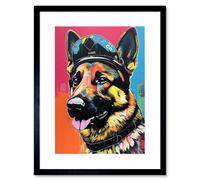 Artery8 Wall Art Print German Shepherd Wearing Police Hat Modern Pop Artwork Framed 9X7 Inch