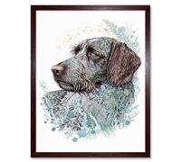 Artery8 Wall Art Print German Wirehead Pointer Dog Nature Spirit Animal Modern Multicoloured Art Framed in Brown | Size: W12" x H16" Artery8 Brown W12" x H16"