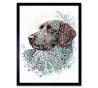 Artery8 Framed Wall Art German Wirehead Pointer Dog Nature Spirit Animal Modern Multicoloured - 12X16 Inch