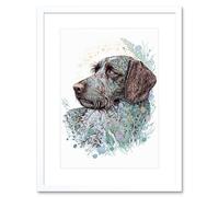 Artery8 Wall Art Print German Wirehead Pointer Dog Nature Spirit Animal Modern Multicoloured Artwork Framed 9X7 Inch in White | Size: W7" x H9" Artery8 White W7" x H9"