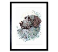 Artery8 Wall Art Print German Wirehead Pointer Dog Nature Spirit Animal Modern Multicoloured Artwork Framed 9X7 Inch in Black | Size: W7" x H9" Artery8 Black W7" x H9"