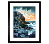 Artery8 Wall Art Print Giant's Causeway Northern Ireland Basalt Formations & Polygonal Clouds Modern Watercolour Painting Artwork Framed 9X7 Inch Artery8 Black W7" x H9"