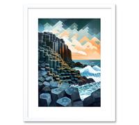 Artery8 Wall Art Print Giant's Causeway Northern Ireland Basalt Formations & Polygonal Clouds Modern Watercolour Painting Artwork Framed 9X7 Inch Artery8 White W7" x H9"