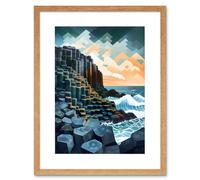 Artery8 Wall Art Print Giant's Causeway Northern Ireland Basalt Formations & Polygonal Clouds Modern Watercolour Painting Artwork Framed 9X7 Inch Artery8 Beige W7" x H9"