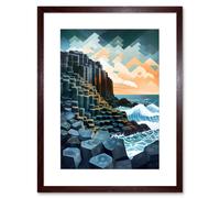 Artery8 Wall Art Print Giant's Causeway Northern Ireland Basalt Formations & Polygonal Clouds Modern Watercolour Painting Artwork Framed 9X7 Inch Artery8 Brown W7" x H9"