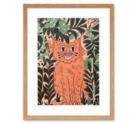 Artery8 Wall Art Print Ginger Orange Tabby Cat in Plants Modern Folk Artwork Framed 9X7 Inch in Beige | Size: W7" x H9" Artery8 Beige W7" x H9"