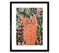 Artery8 Wall Art Print Ginger Orange Tabby Cat in Plants Modern Folk Artwork Framed 9X7 Inch in Black | Size: W7" x H9" Artery8 Black W7" x H9"