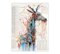 Artery8 Wall Art Print Giraffe Robot Hybrid Schematic Blue Futuristic Secret Complex Arcane Manuscript Gift For Him Man Cave Poster Artery8 Multicolor W18" x H24"