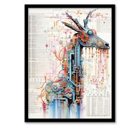 Wall Art Print Giraffe Robot Hybrid Schematic Blue Futuristic Secret Complex Arcane Manuscript Gift For Him Man Cave Art Framed Artery8 Black A4