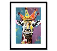 Artery8 Wall Art Print Giraffe Wearing a Crown King Queen Modern Pop Artwork Framed 9X7 Inch in Black | Size: W7" x H9" Artery8 Black W7" x H9"