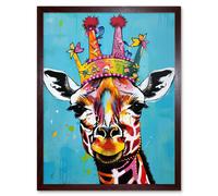 Artery8 Wall Art Print Giraffe Wearing Princess Crown Modern Folk Art Framed in Brown | Size: W12" x H16" Artery8 Brown W12" x H16"