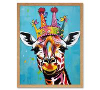 Artery8 Wall Art Print Giraffe Wearing Princess Crown Modern Folk Art Framed in Light Oak | Size: W12" x H16" Artery8 Light Oak W12" x H16"