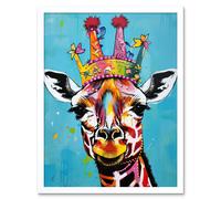 Artery8 Wall Art Print Giraffe Wearing Princess Crown Modern Folk Art Framed in White | Size: W12" x H16" Artery8 White W12" x H16"
