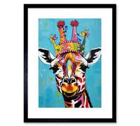 Artery8 Wall Art Print Giraffe Wearing Princess Crown Modern Folk Artwork Framed 9X7 Inch