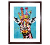 Artery8 Wall Art Print Giraffe Wearing Princess Crown Modern Folk Artwork Framed 9X7 Inch in Brown | Size: W7" x H9" Artery8 Brown W7" x H9"