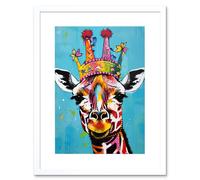 Artery8 Wall Art Print Giraffe Wearing Princess Crown Modern Folk Artwork Framed 9X7 Inch in White | Size: W7" x H9" Artery8 White W7" x H9"