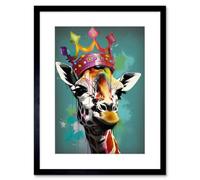 Artery8 Wall Art Print Giraffe Wearing Rainbow Crown King Queen Pop Artwork Framed 9X7 Inch