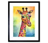 Artery8 Wall Art Print Giraffe With Multicolour Pattern Folk Art Watercolour Painting Artwork Framed 9X7 Inch