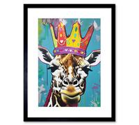 Artery8 Wall Art Print Giraffe With Queen Birthday Crown Modern Pop Artwork Framed 9X7 Inch
