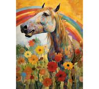 Artery8 Wall Art Print Girls Bedroom Nursery Artwork Rainbow Horse With Flowers Bright Colourful Happy Poster | Size: W12" x H16" Artery8 Multicolor W12" x H16"