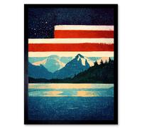 Artery8 Wall Art Print Glacier National Park American Flag Design Iconic Art Framed in Black | Size: W12" x H16" Artery8 Black W12" x H16"