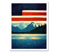 Artery8 Wall Art Print Glacier National Park American Flag Design Iconic Art Framed in White | Size: W12" x H16" Artery8 White W12" x H16"