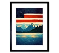 Artery8 Wall Art Print Glacier National Park American Flag Design Iconic Artwork Framed 9X7 Inch in Black | Size: W7" x H9" Artery8 Black W7" x H9"
