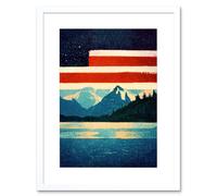 Artery8 Wall Art Print Glacier National Park American Flag Design Iconic Artwork Framed 9X7 Inch in White | Size: W7" x H9" Artery8 White W7" x H9"
