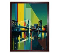 Artery8 Wall Art Print Glasgow Bells Bridge Modern Geometric Cityscape Art Framed in Brown | Size: W12" x H16" Artery8 Brown W12" x H16"