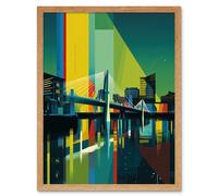 Artery8 Wall Art Print Glasgow Bells Bridge Modern Geometric Cityscape Art Framed in Light Oak | Size: W12" x H16" Artery8 Light Oak W12" x H16"