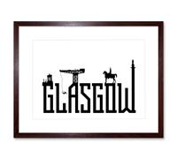 Artery8 Wall Art Print Glasgow City Scotland Landmarks Typography Silhouettes Framed Art in Brown | Size: W7" x H9" Artery8 Brown W7" x H9"