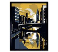 Artery8 Wall Art Print Glasgow Scotland River Cityscape Sunrise Geometric Art Framed in Black | Size: W12" x H16" Artery8 Black W12" x H16"