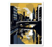 Artery8 Wall Art Print Glasgow Scotland River Cityscape Sunrise Geometric Art Framed in White | Size: W12" x H16" Artery8 White W12" x H16"