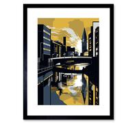 Artery8 Wall Art Print Glasgow Scotland River Cityscape Sunrise Geometric Artwork Framed 9X7 Inch in Black | Size: W7" x H9" Artery8 Black W7" x H9"