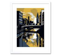 Artery8 Wall Art Print Glasgow Scotland River Cityscape Sunrise Geometric Artwork Framed 9X7 Inch in White | Size: W7" x H9" Artery8 White W7" x H9"