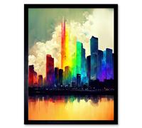 Artery8 Wall Art Print Glass City Of Rainbow Reflections Cityscape Art Framed in Black | Size: W12" x H16" Artery8 Black W12" x H16"