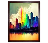 Artery8 Wall Art Print Glass City Of Rainbow Reflections Cityscape Art Framed in Brown | Size: W12" x H16" Artery8 Brown W12" x H16"