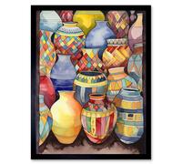 Artery8 Wall Art Print Glazed Ceramic Pot Vases Folk Art Framed in Black | Size: W12" x H16" Artery8 Black W12" x H16"