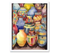 Artery8 Wall Art Print Glazed Ceramic Pot Vases Folk Art Framed in White | Size: W12" x H16" Artery8 White W12" x H16"