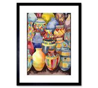 Artery8 Wall Art Print Glazed Ceramic Pot Vases Folk Artwork Framed 9X7 Inch in Black | Size: W7" x H9" Artery8 Black W7" x H9"